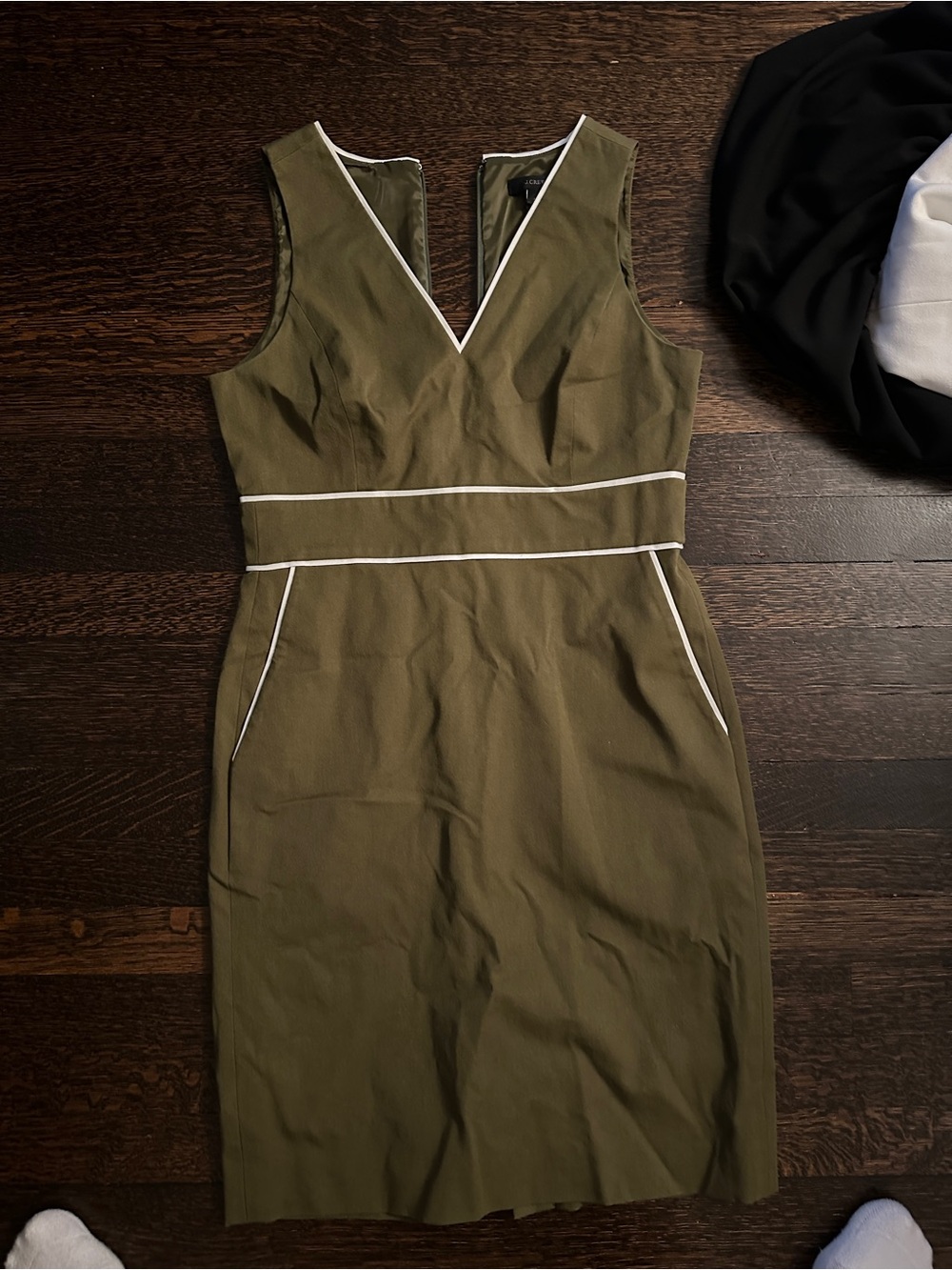 J. Crew Olive Sheath Dress with White Piping